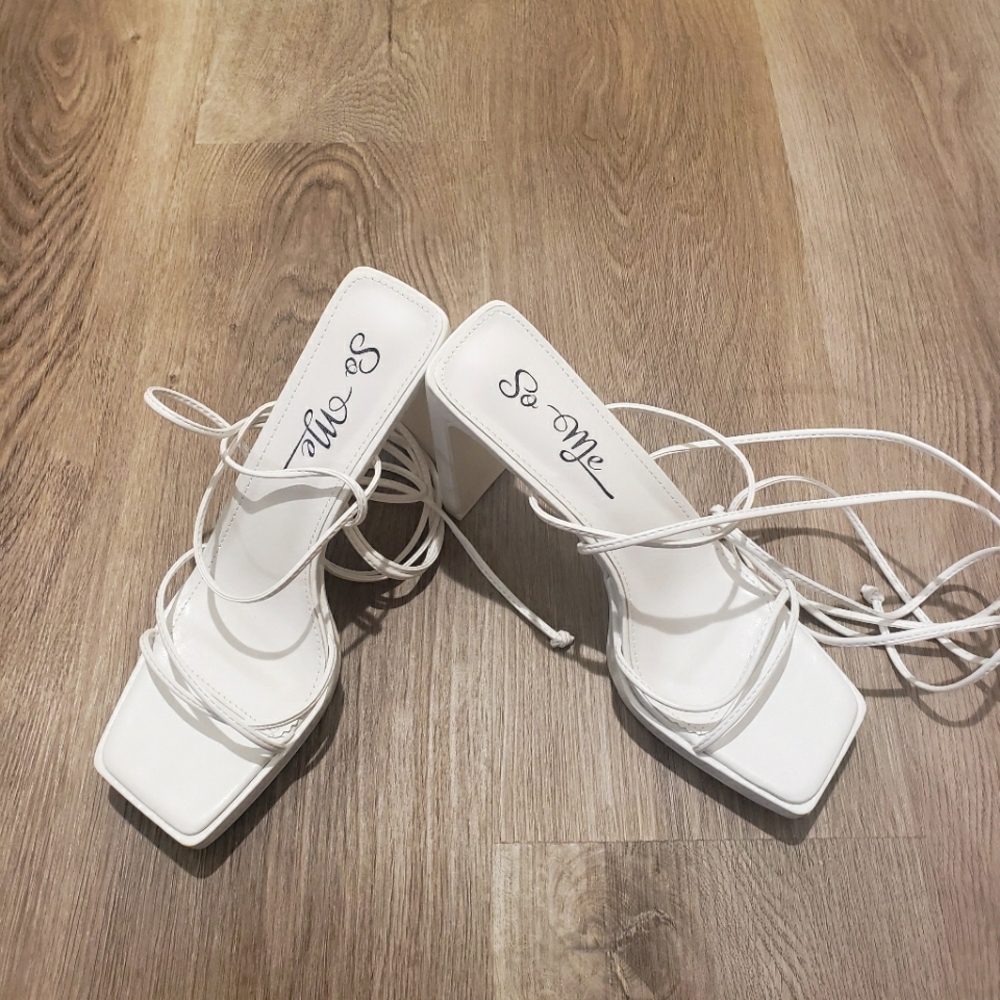 NEW white wrap up heels!